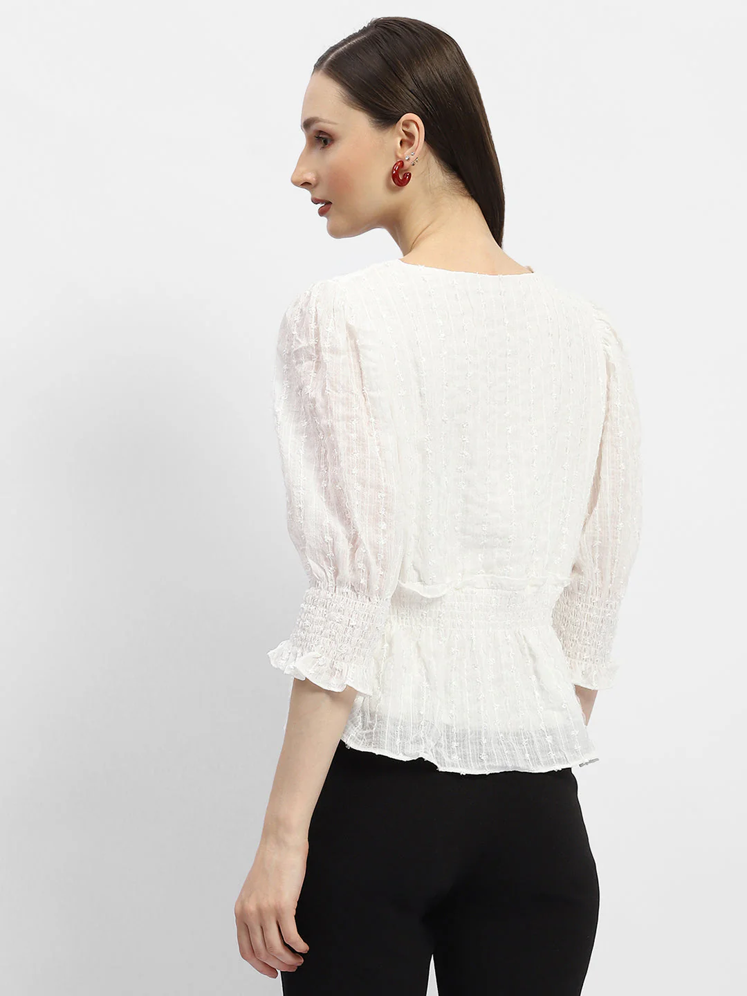 Madame Shimmery Off-White Peplum Top - Image 3