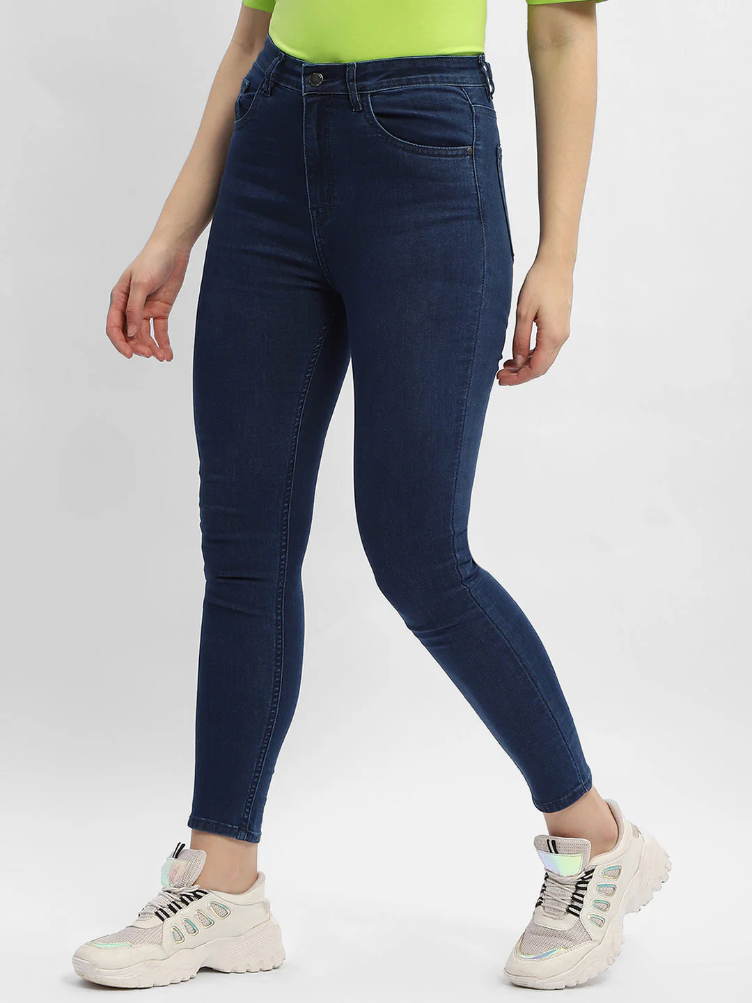 Madame Solid Mid Blue Skinny Fit Denim Jeans - Image 4