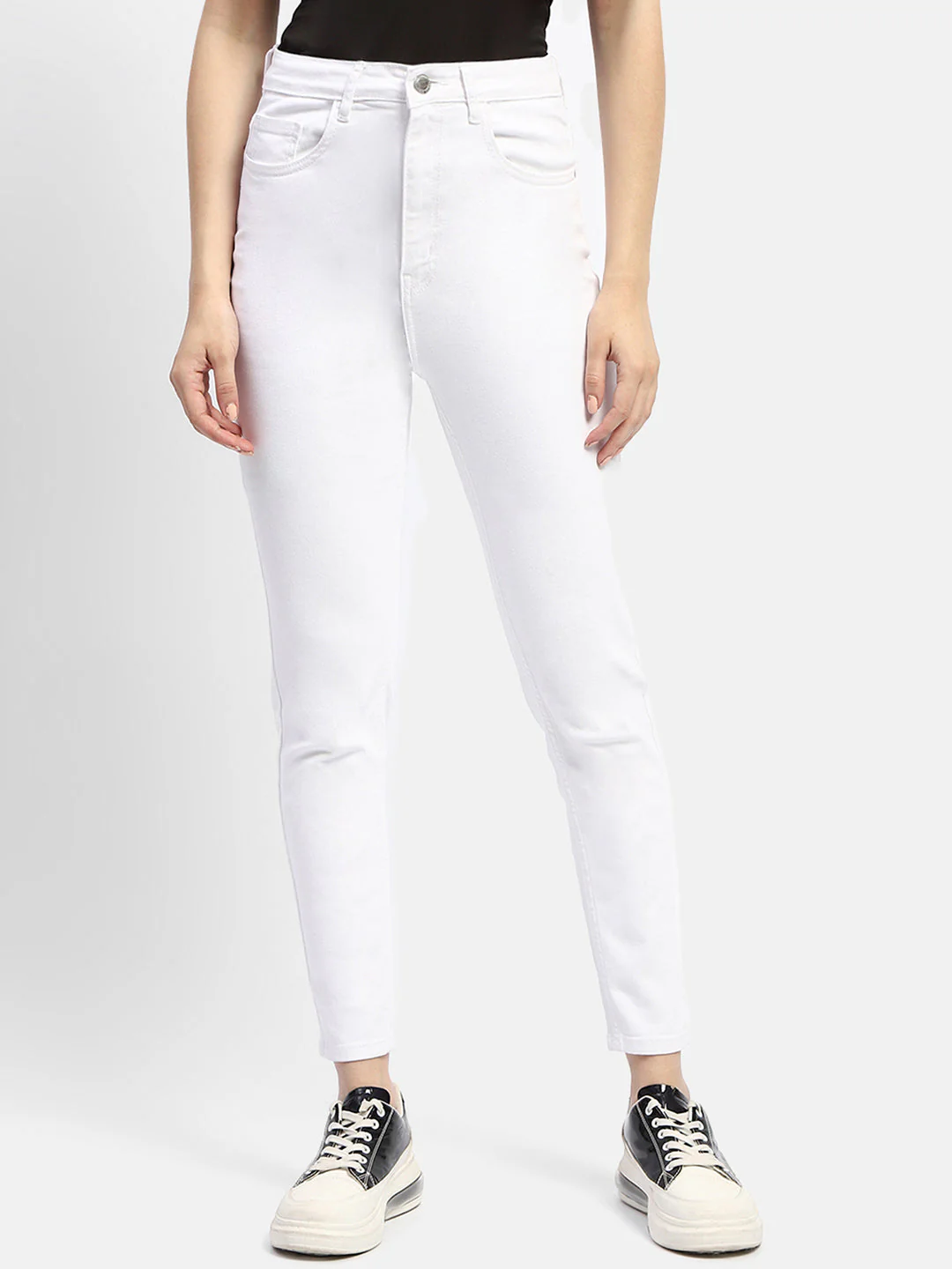 Madame Solid White Slim Fit Denim Jeans - Image 4