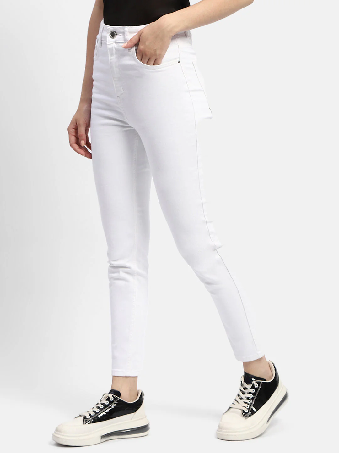 Madame Solid White Slim Fit Denim Jeans - Image 5