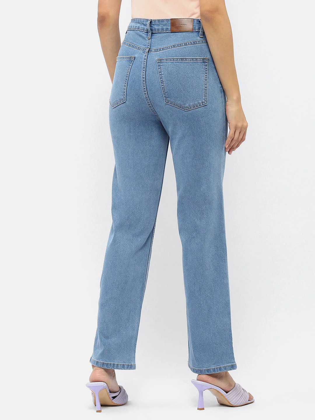 Madame Solid Light Blue Wide Leg Denim Jeans - Image 3