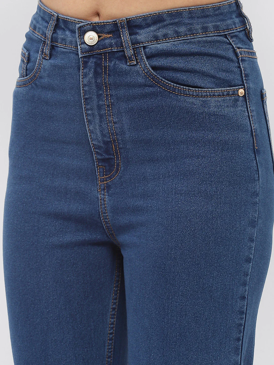 Madame Solid Mid Blue Wide Leg Jeans - Image 6