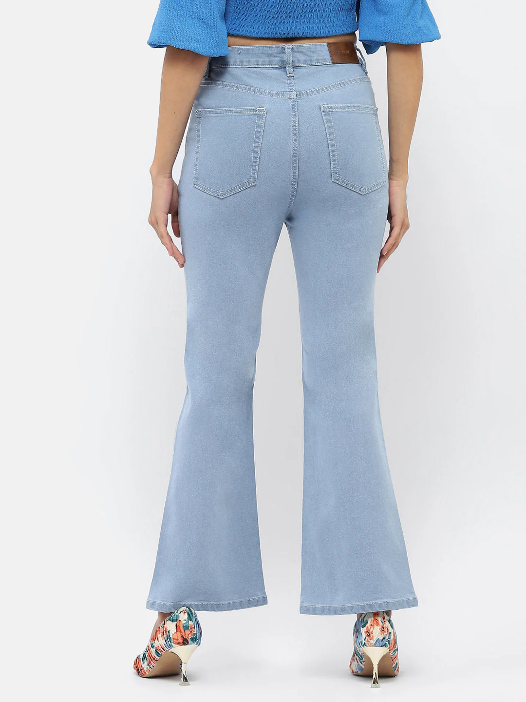 Madame Solid Light Blue Flared Denim Jeans - Image 3