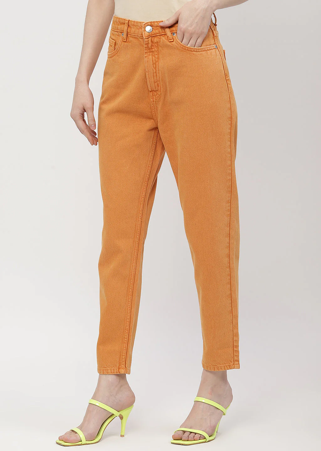 Madame Solid Orange Mom Fit Jeans - Image 4