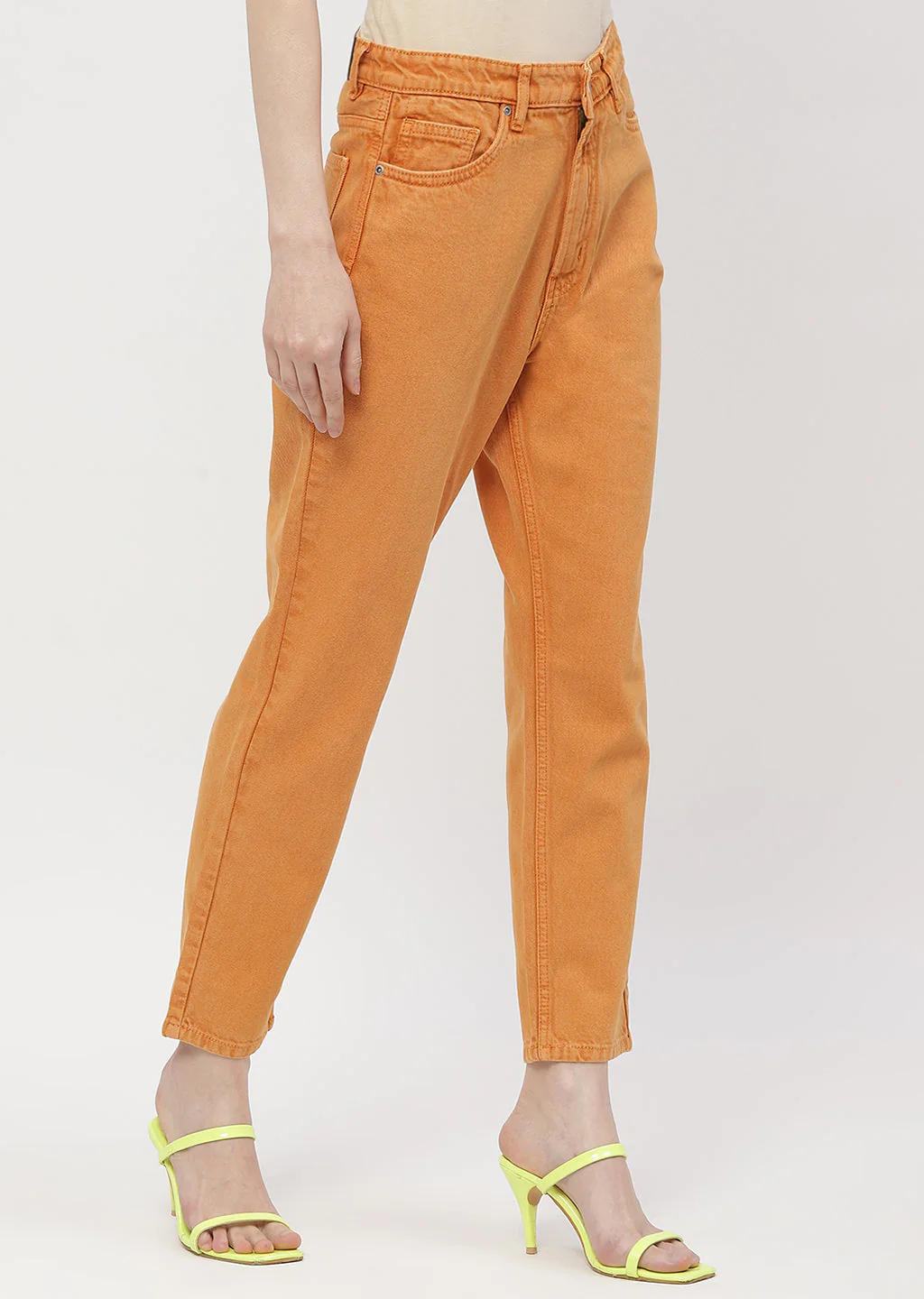 Madame Solid Orange Mom Fit Jeans - Image 5