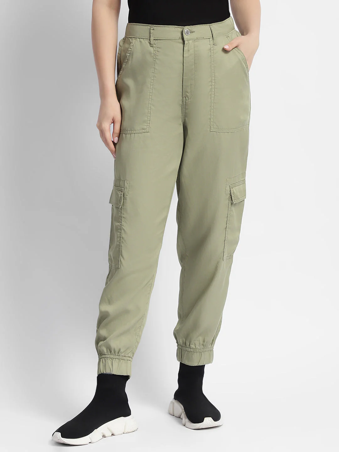 Madame Tapered Fit Olive Green Mid Rise Cargo Joggers - Image 4