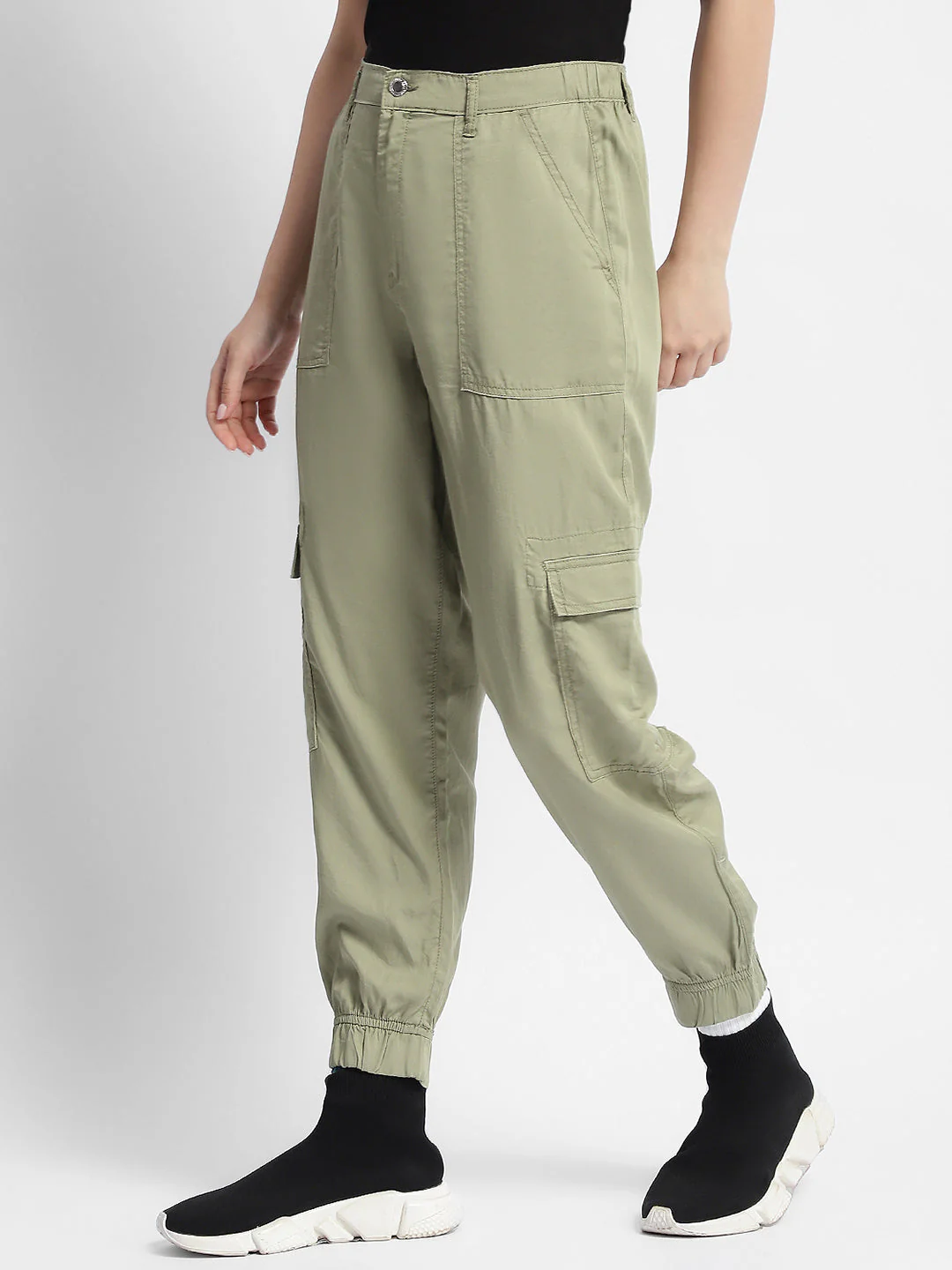 Madame Tapered Fit Olive Green Mid Rise Cargo Joggers - Image 5