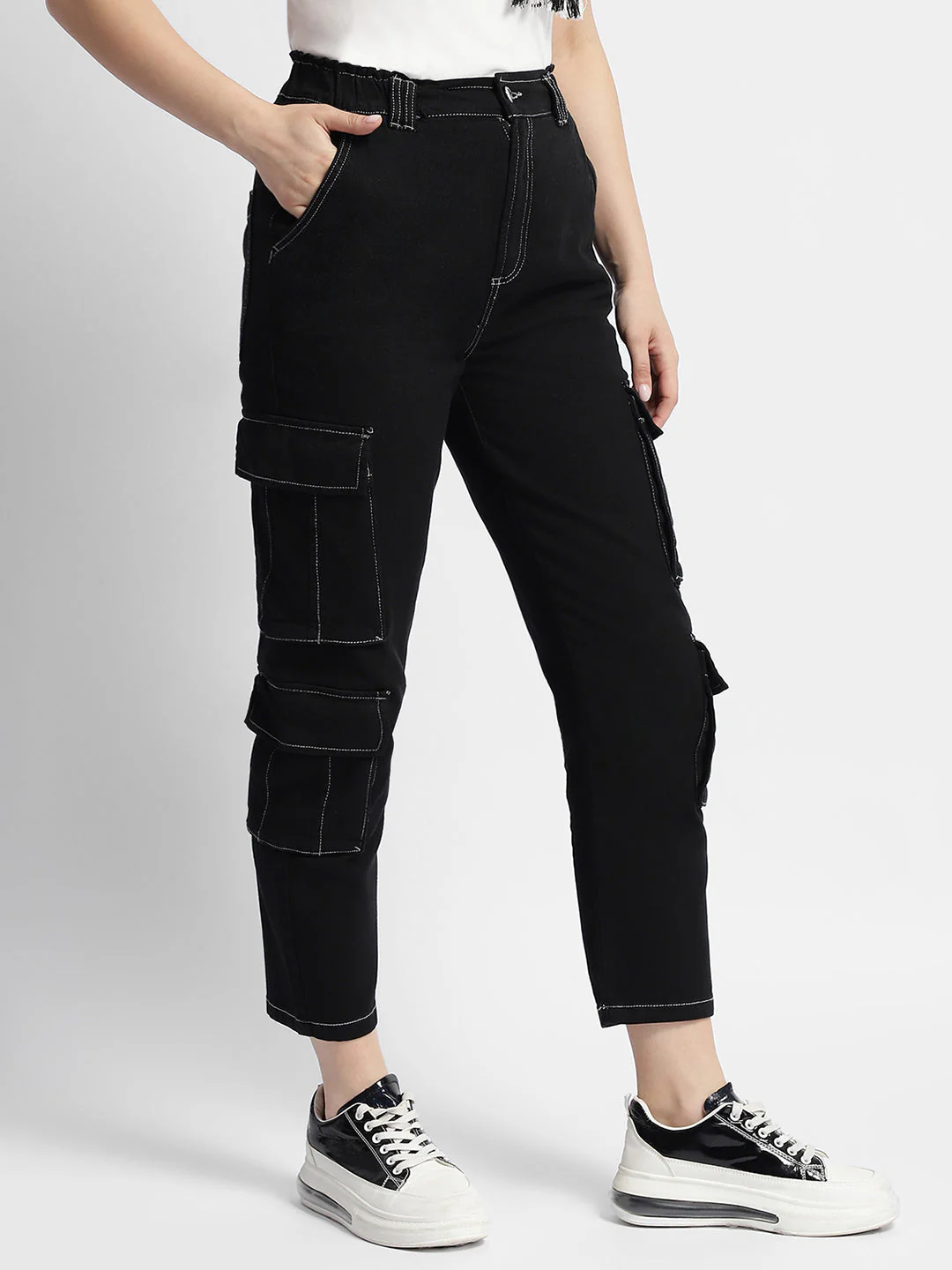 Madame Mid Rise Tapered Fit Black Cargo - Image 3