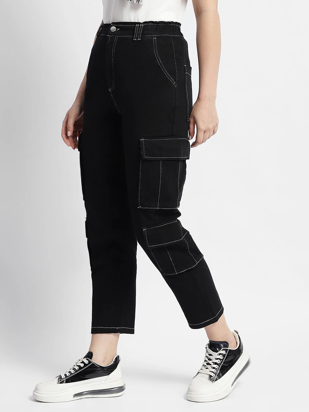Madame Mid Rise Tapered Fit Black Cargo - Image 4