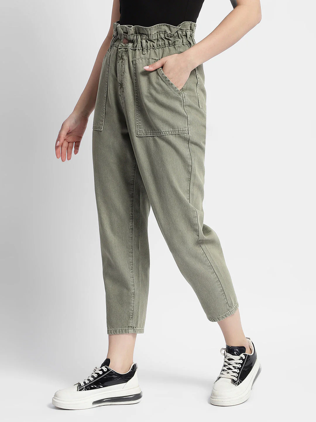 Madame Mid Rise Tapered Fit Olive Green Cargo - Image 4