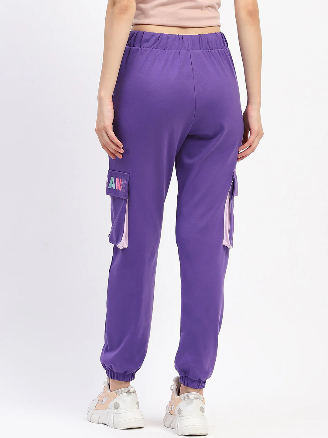 Madame Purple Cotton Joggers with Elastic Waist and Flap Pockets - Image 5