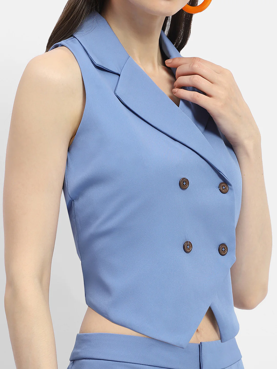 Madame Double-Breasted Sleeveless Blue Blazer - Image 7