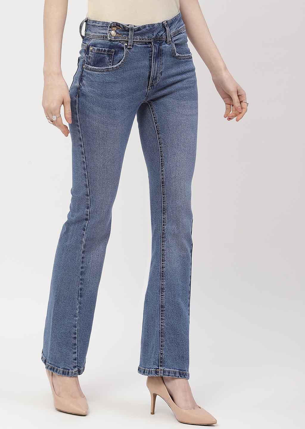Madame Cut Seam Dark Blue Flared Jeans - Image 3