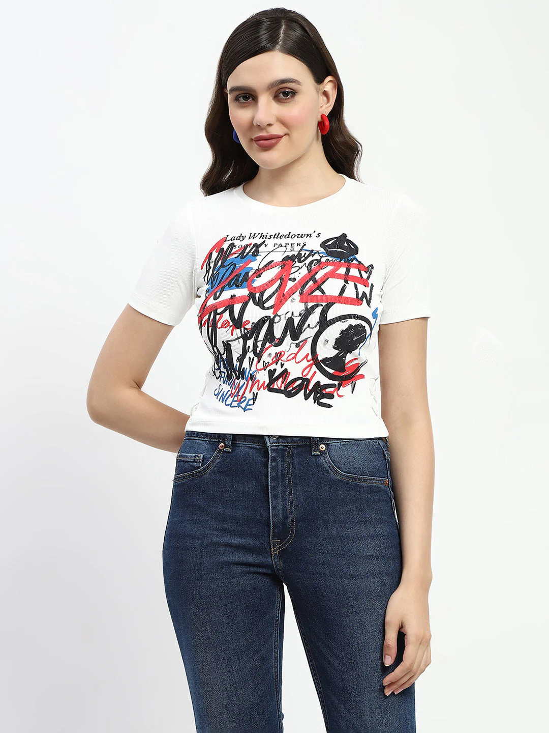 Madame Bridgerton Typography Printed Crystal Embellished White Cotton T-Shirt - Image 4