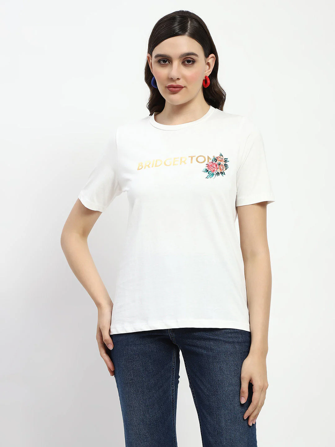 Madame Bridgerton Embossed Graphics White Cotton T-Shirt - Image 3