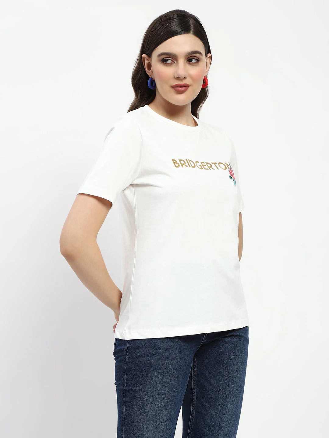 Madame Bridgerton Embossed Graphics White Cotton T-Shirt - Image 4