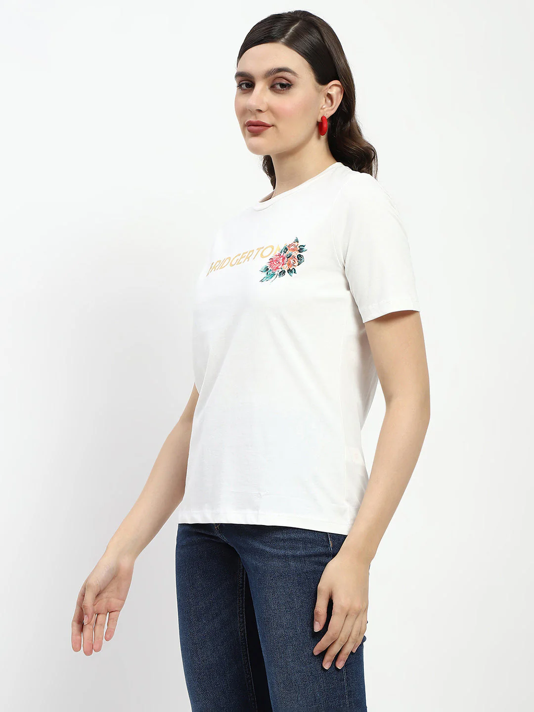 Madame Bridgerton Embossed Graphics White Cotton T-Shirt - Image 5