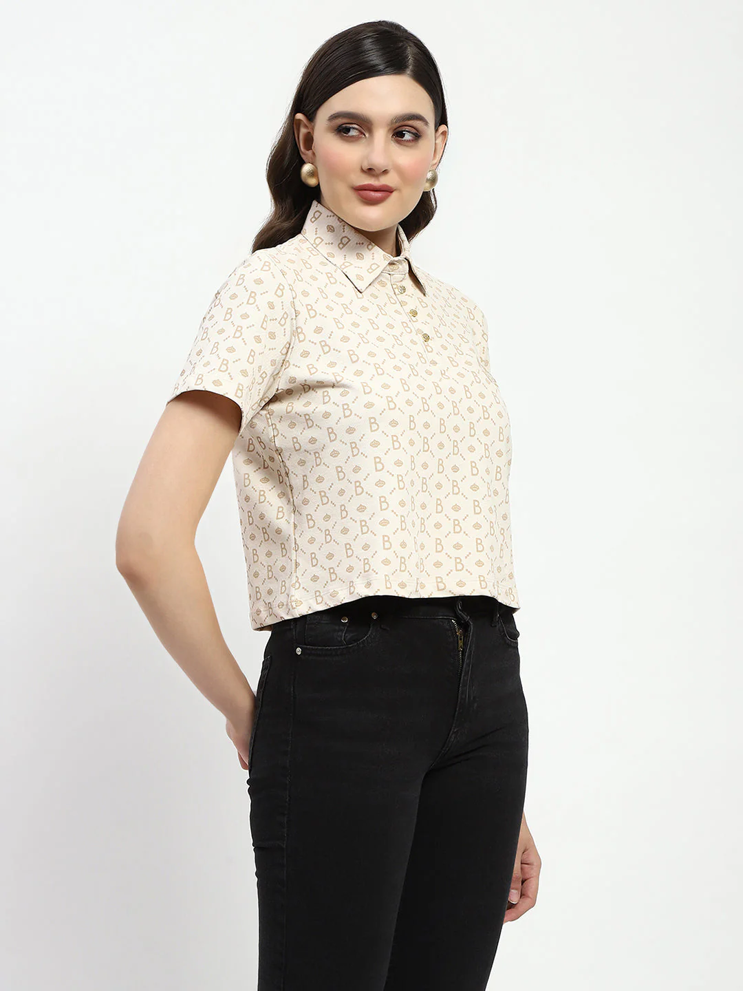 Madame Bridgerton Beige Cotton Polo Top - Image 5