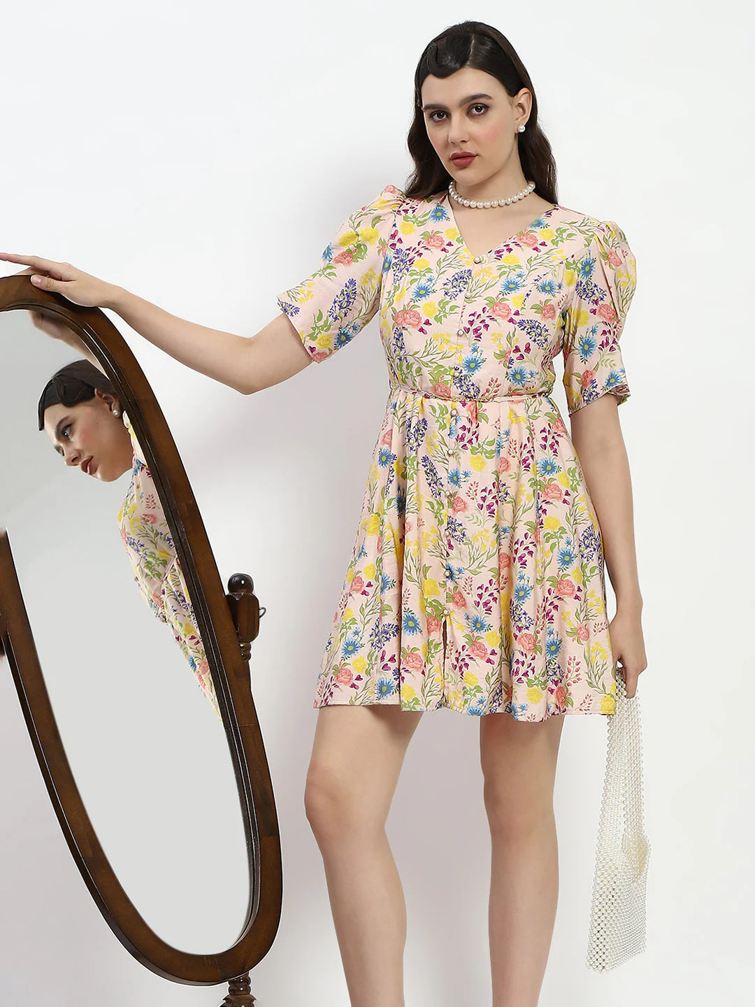 Madame Bridgerton Floral Print Waist Tie Rayon Midi Dress - Image 3