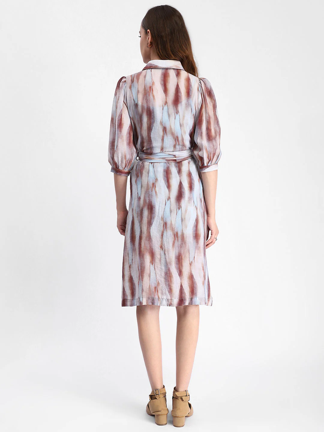 Madame Blue Abstract Print Belted A Line Midi Dress - Image 6