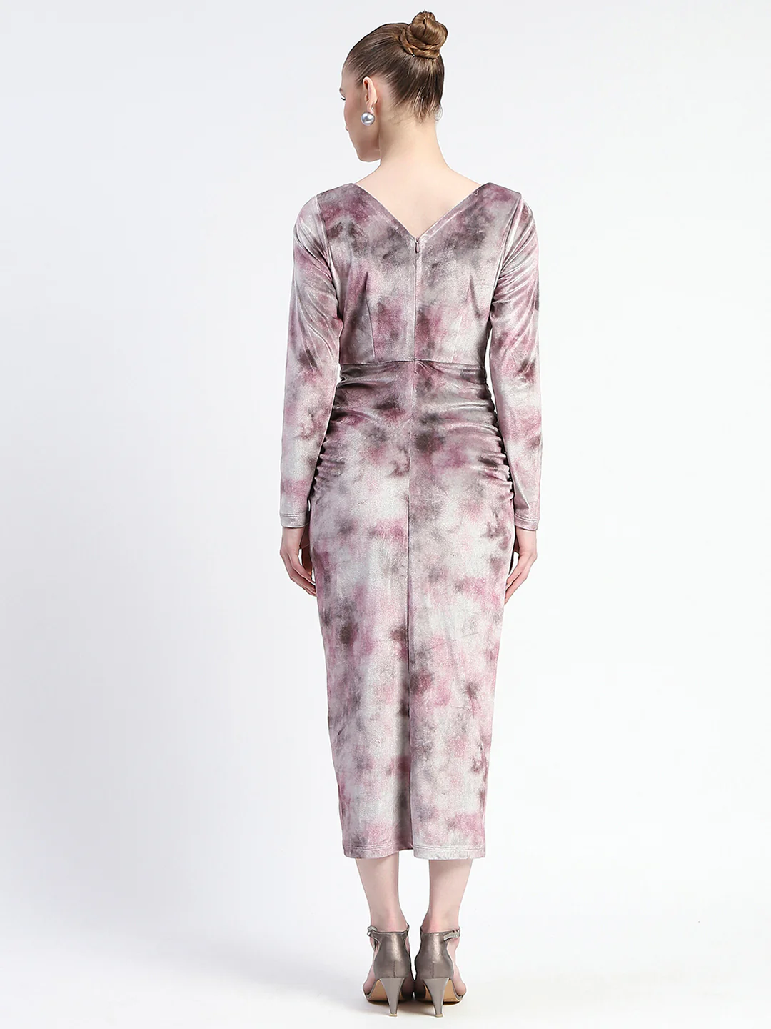 Madame Semi Sheer Side Slit Abstract Print Pink Dress - Image 5