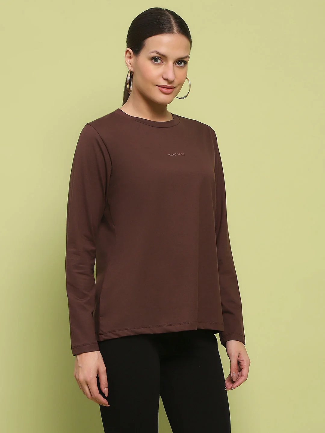 Madame Embossed Cotton Blend Coffee Brown Top - Image 4