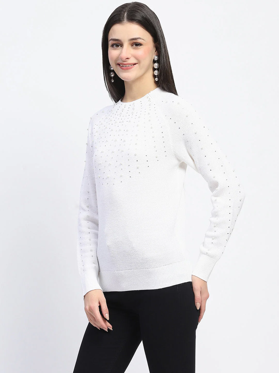 Madame Embellished Full Sleeve Off White Knitted Top - Image 5