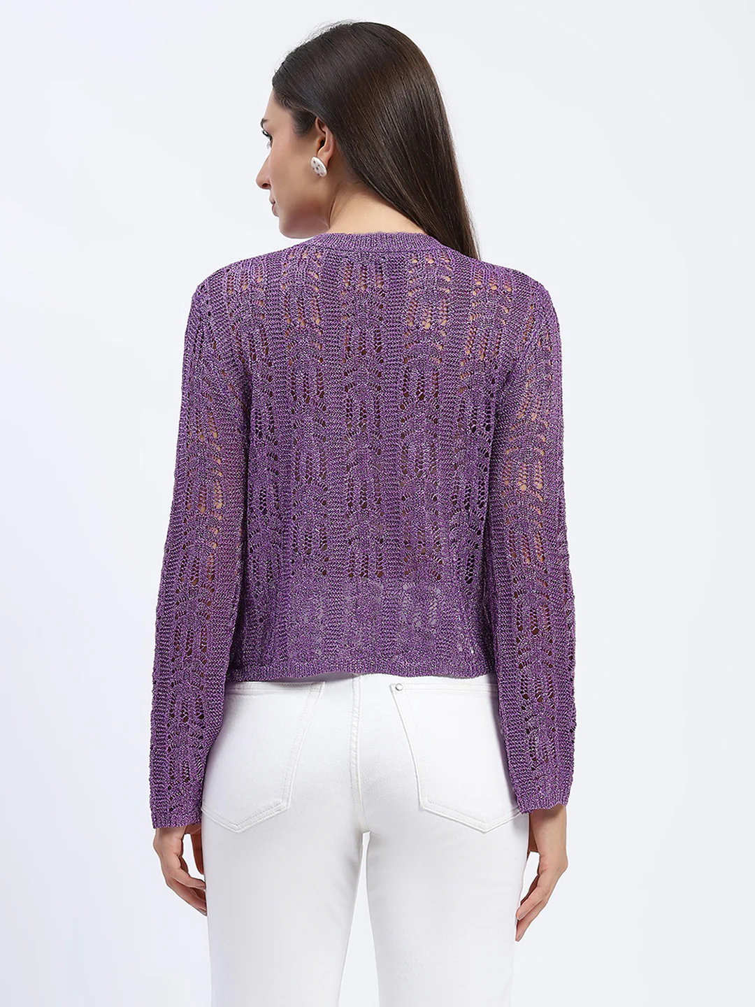 Madame Vibrant Purple Open-Knit Top - Image 4