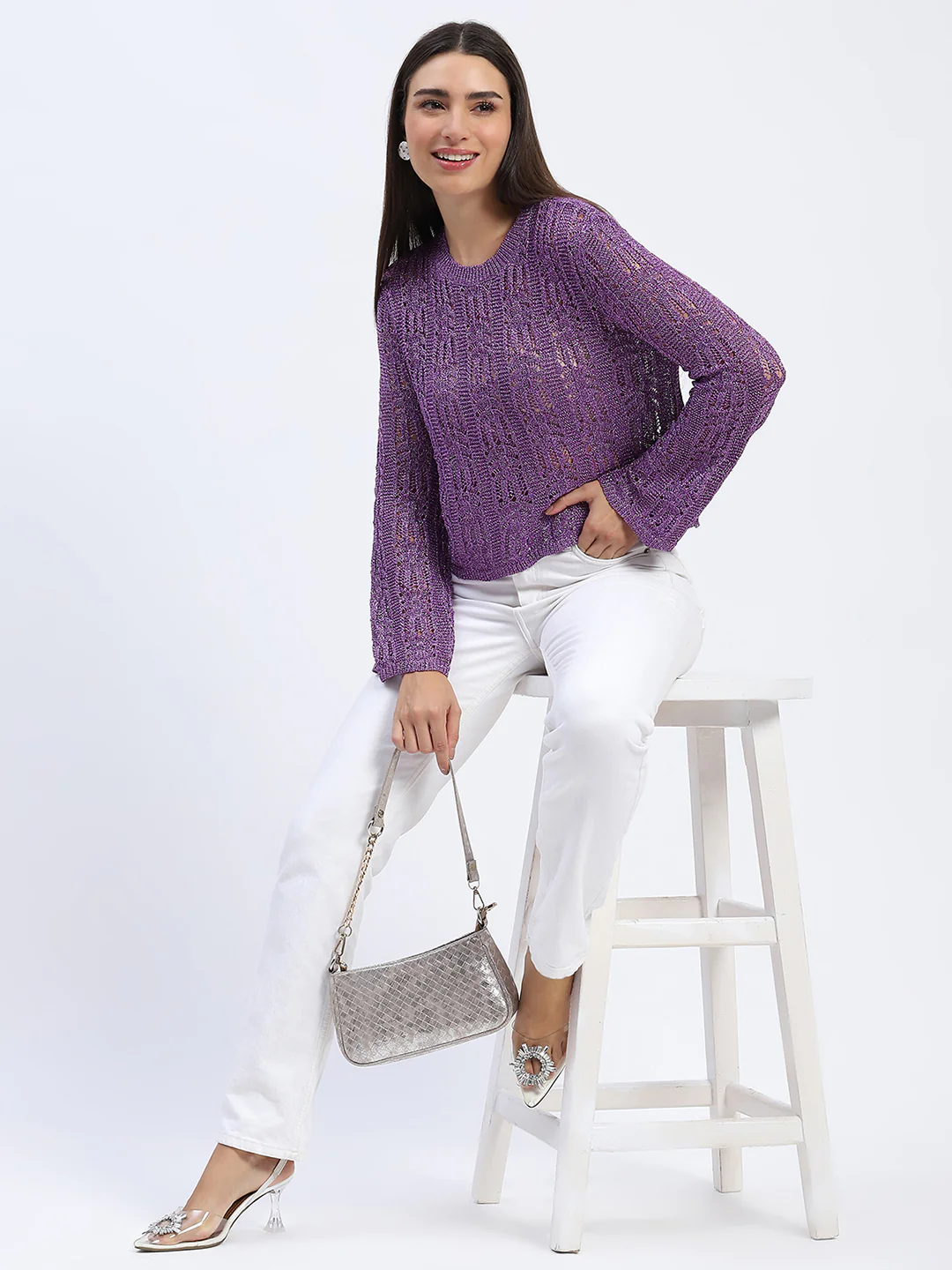 Madame Vibrant Purple Open-Knit Top - Image 5