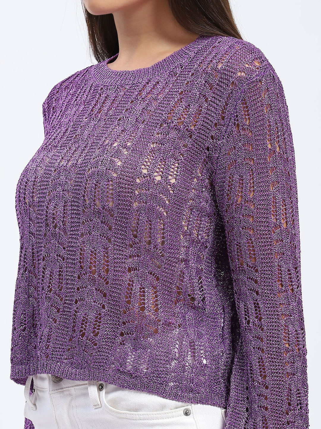 Madame Vibrant Purple Open-Knit Top - Image 6