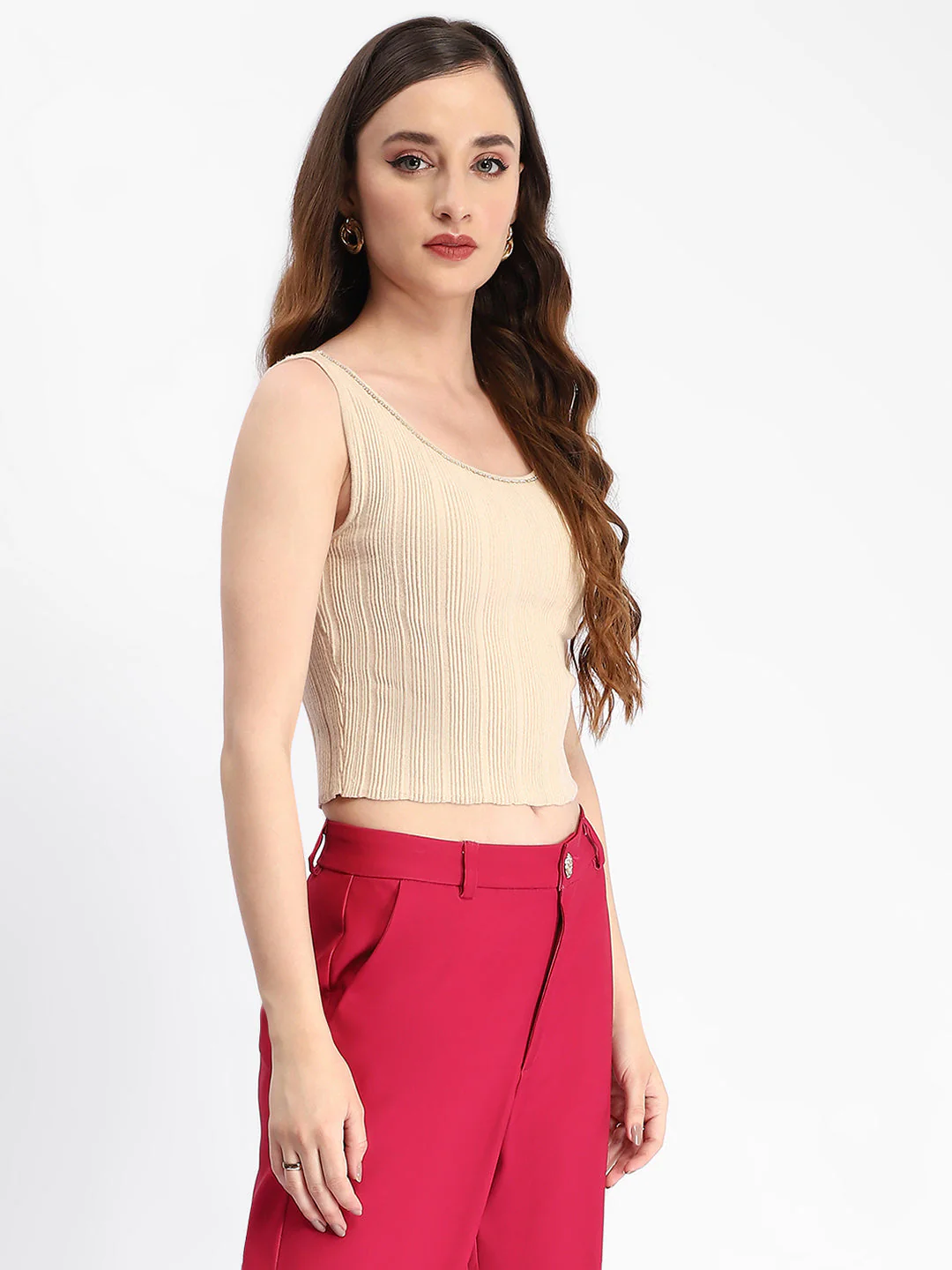 Madame Beige Sleeveless Knit Top - Image 3