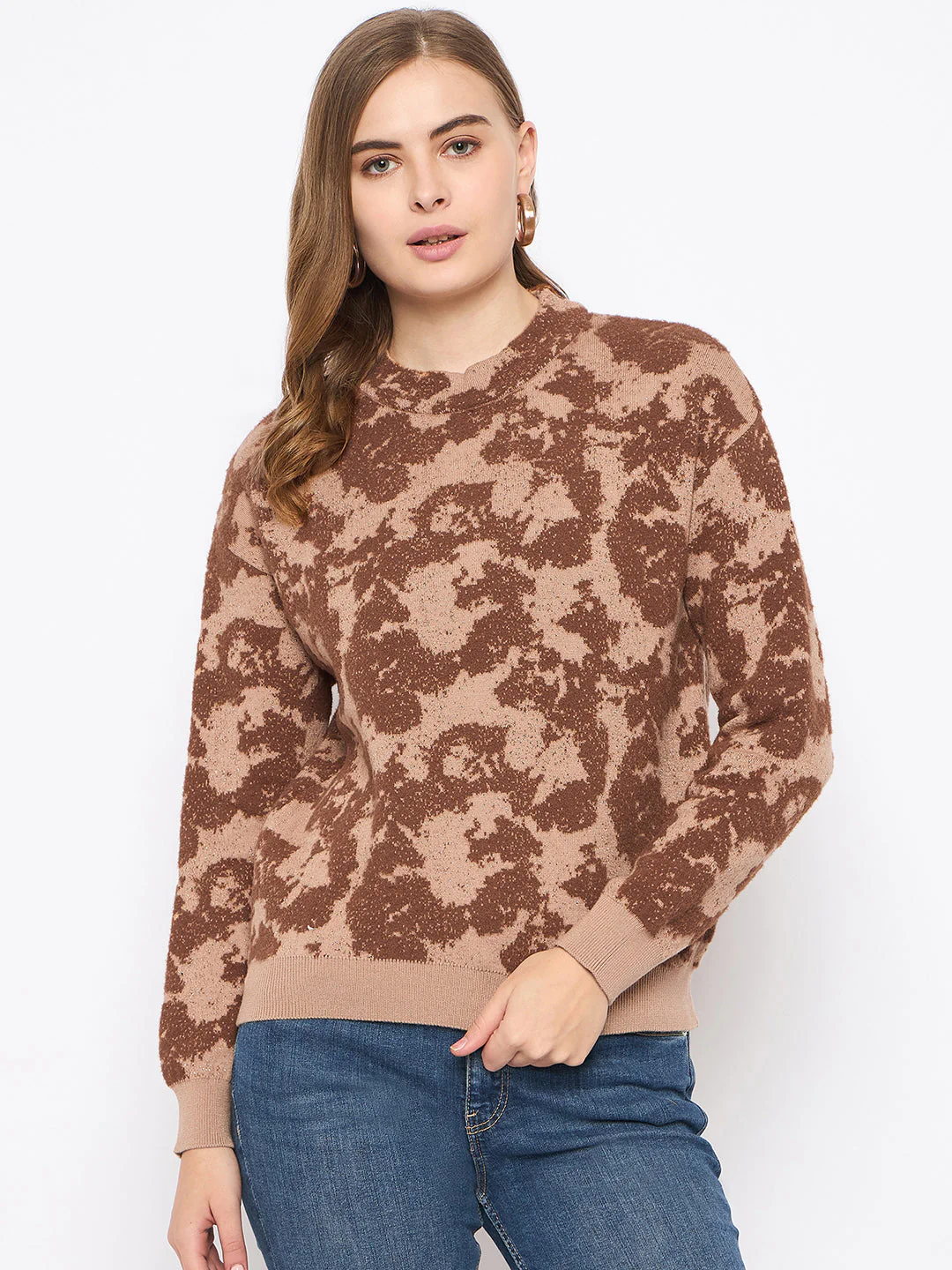 Madame Printed Crew Neck Tan Sweater - Image 3