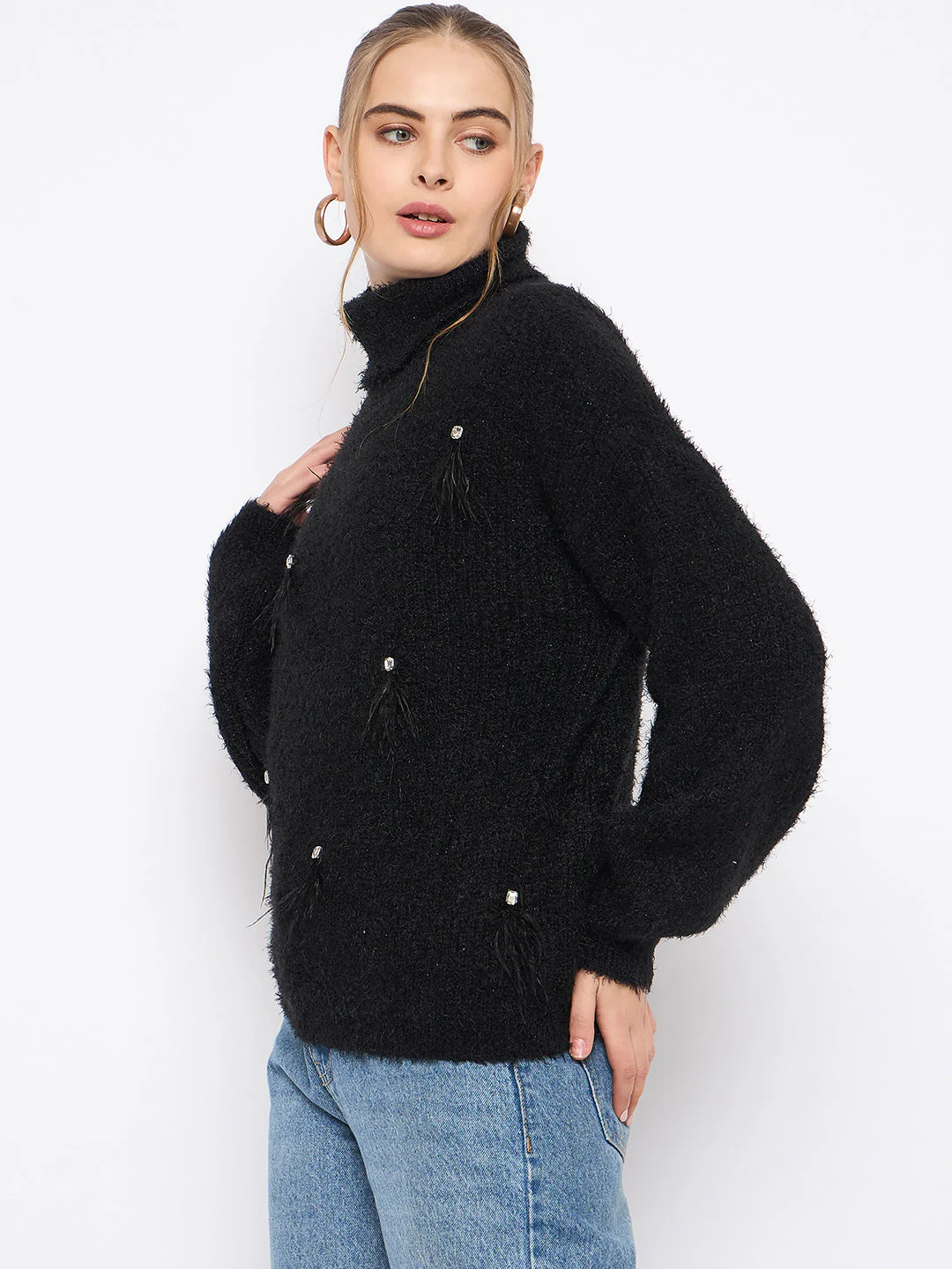 Madame Embellished Turtleneck Black Sweater - Image 5