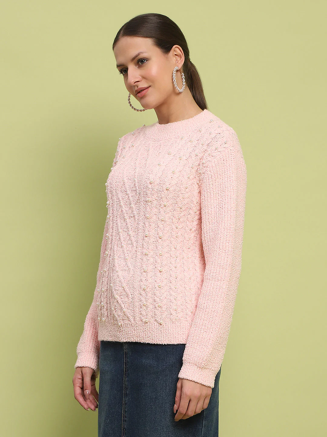 Madame Cable Knit Full Sleeve Peach Sweater - Image 5
