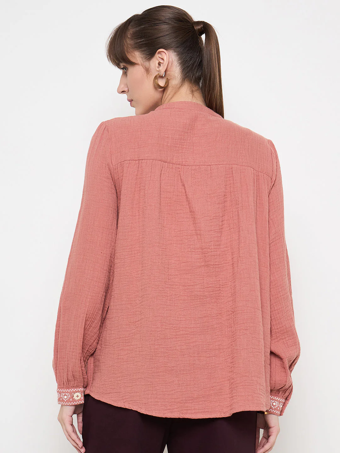 Madame Cotton Embroidery Detailed Rust Red Top - Image 6