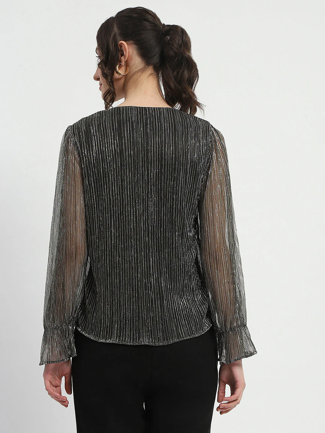 Madame Ruffle Sleeve Black Shimmery Top - Image 6