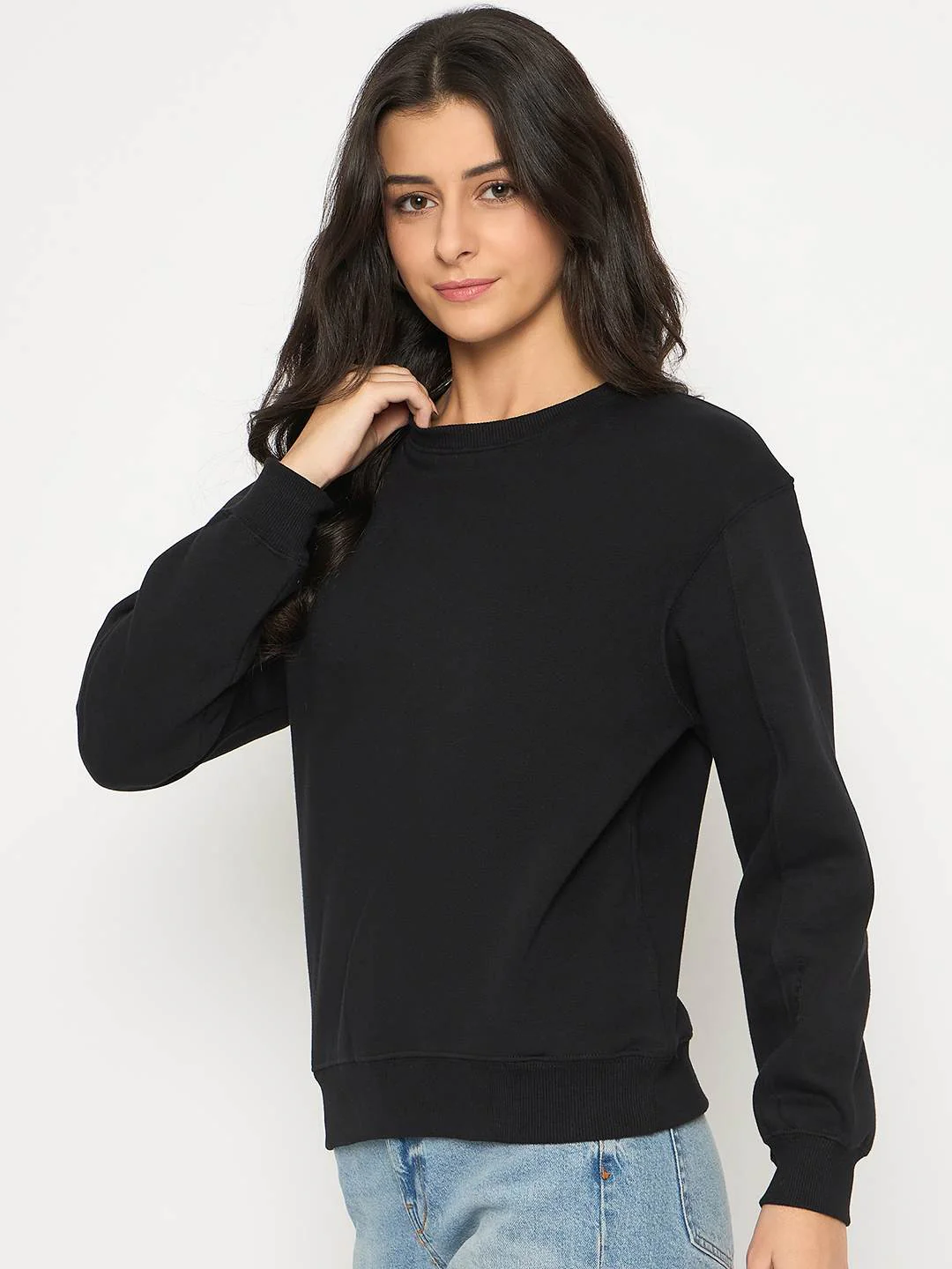 Madame Cotton Blend Solid Black Sweatshirt - Image 5