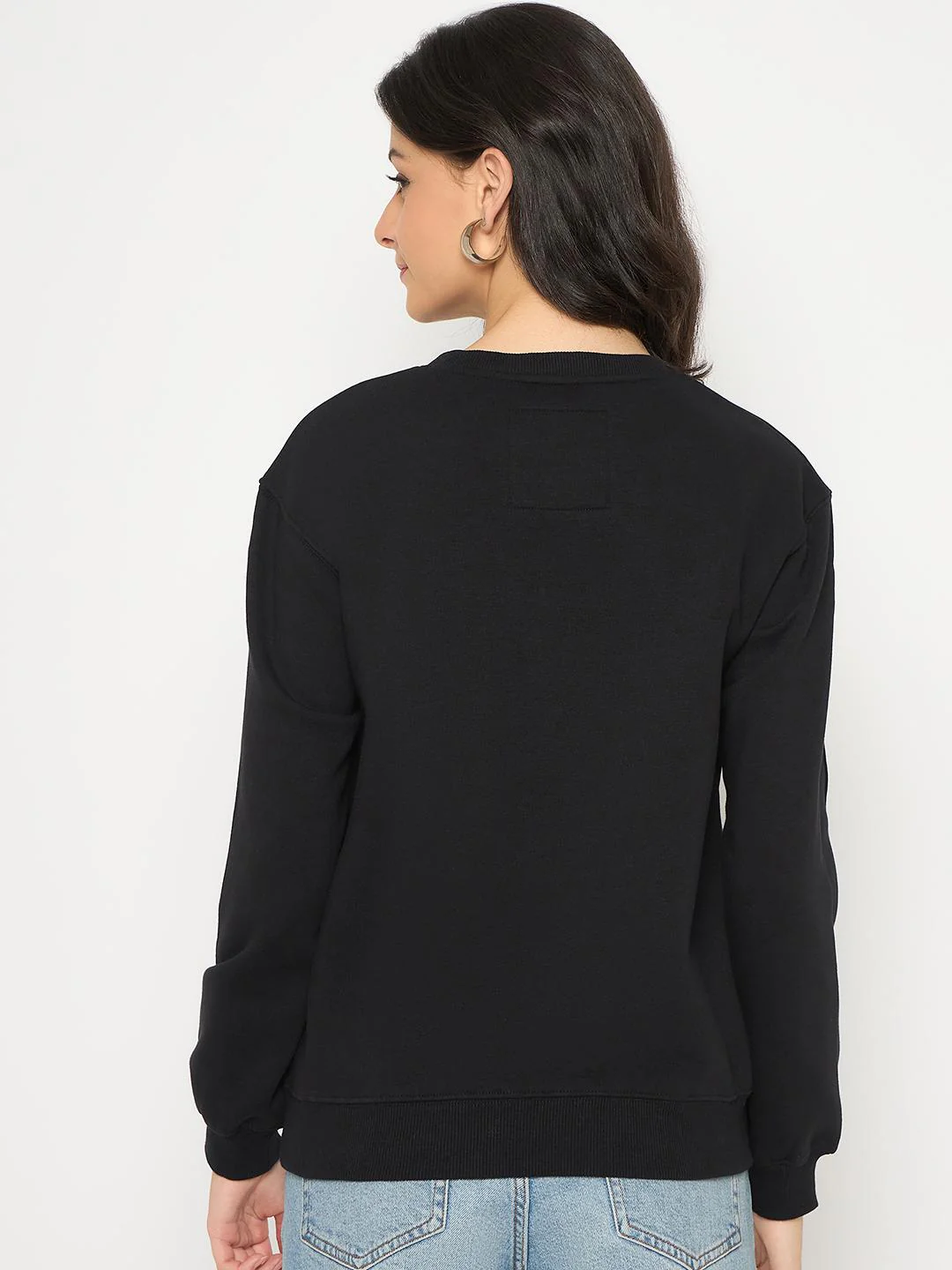 Madame Cotton Blend Solid Black Sweatshirt - Image 6