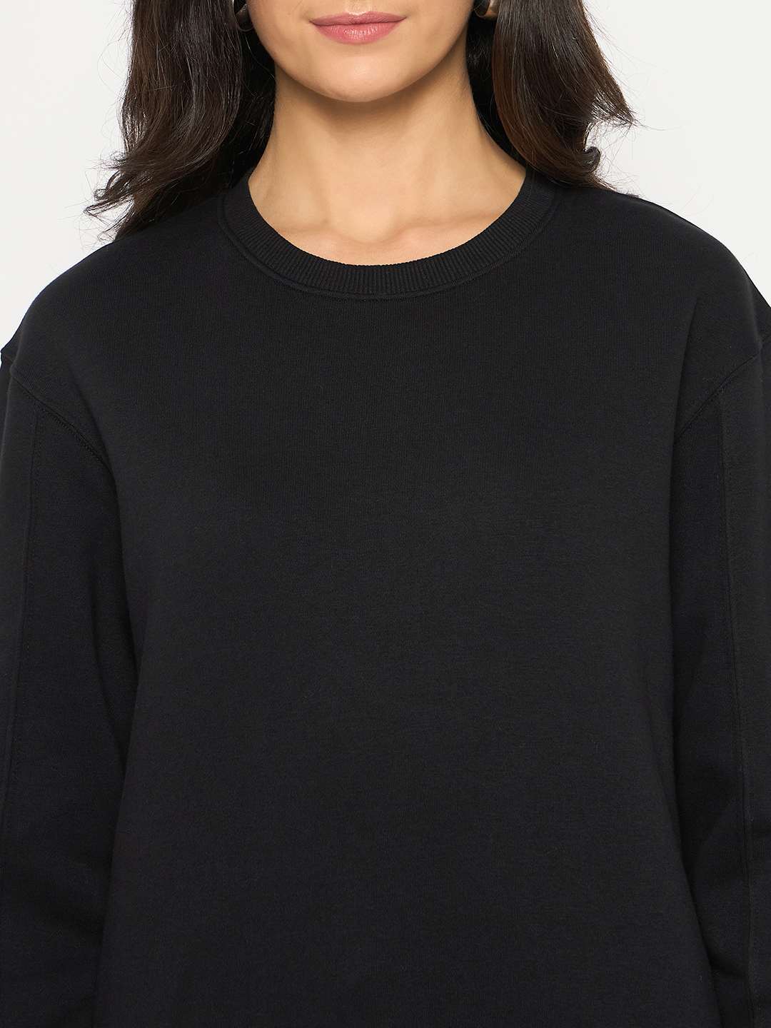 Madame Cotton Blend Solid Black Sweatshirt - Image 7