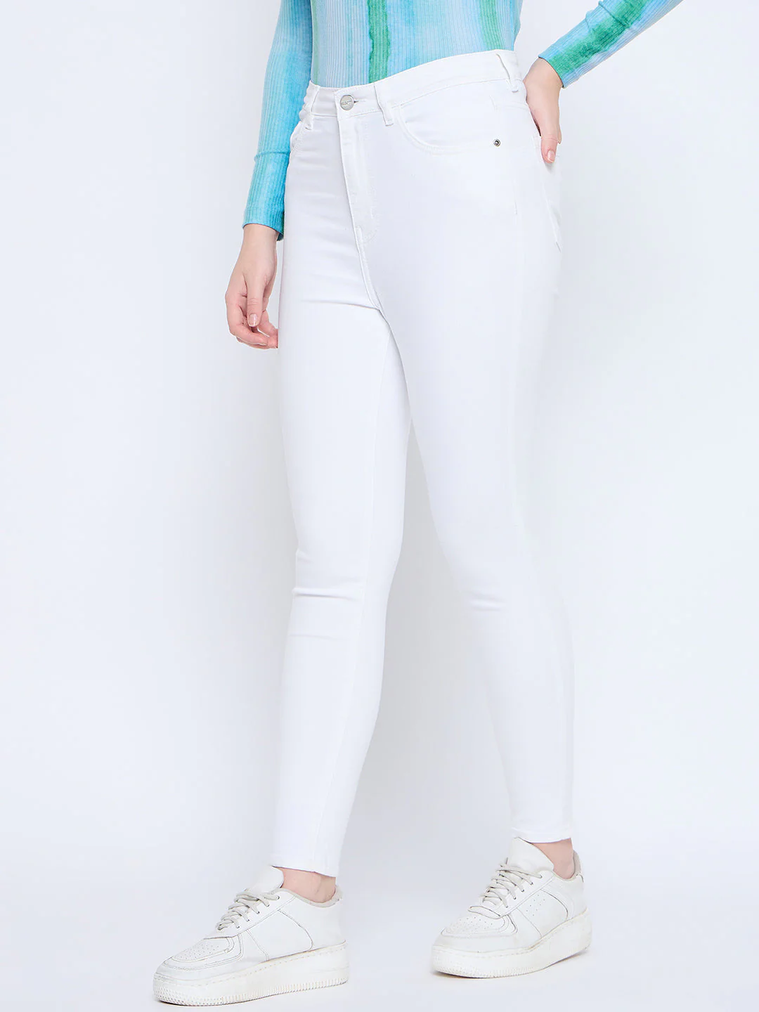 Madame Skinny Fit Cotton Blend White Denim - Image 4