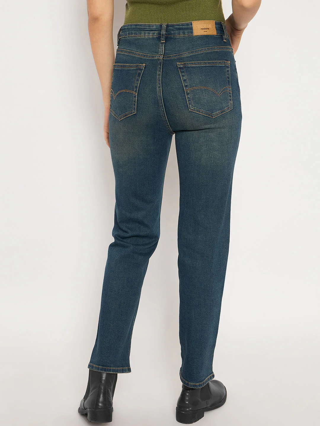 Madame Cotton Blend Stone Wash Straight Fit Tinted Blue Denim Jeans - Image 6