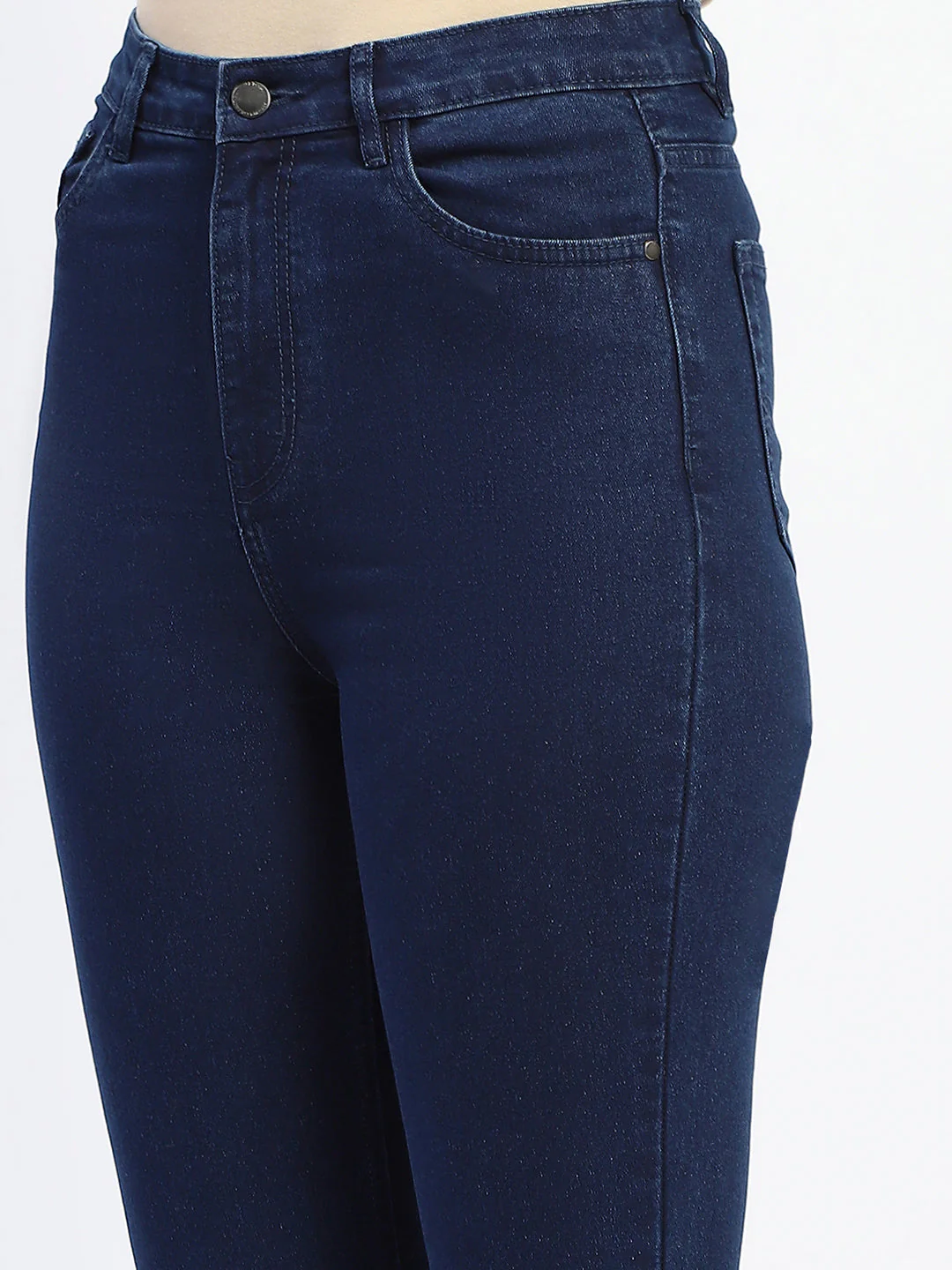 Madame Flared Solid Blue Cotton Blend Denim - Image 6
