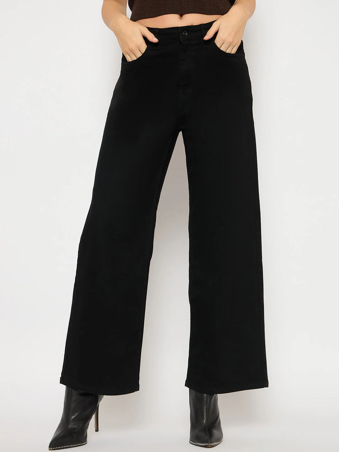 Madame Cotton Blend Wide Leg Black Denim Jeans - Image 3