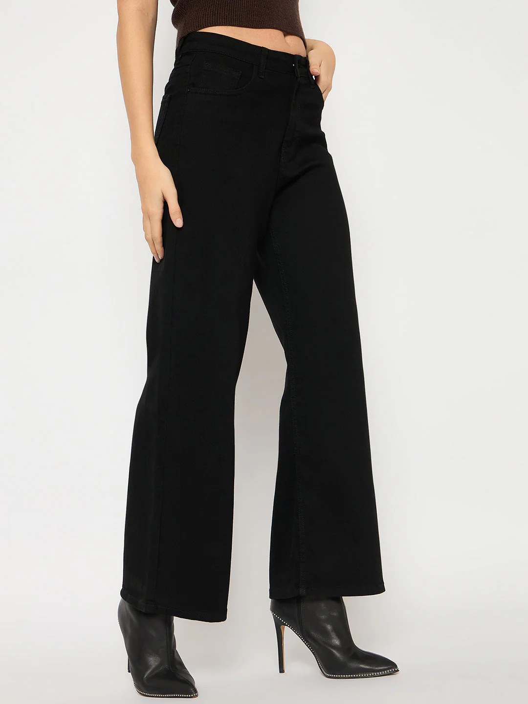 Madame Cotton Blend Wide Leg Black Denim Jeans - Image 4