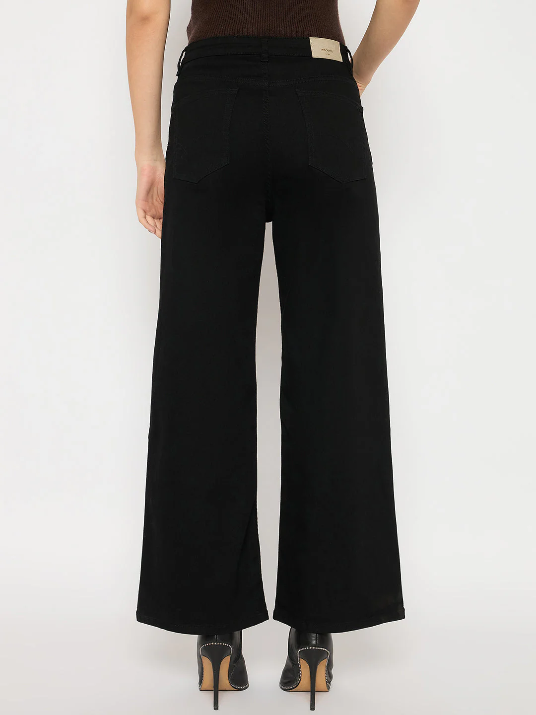 Madame Cotton Blend Wide Leg Black Denim Jeans - Image 6