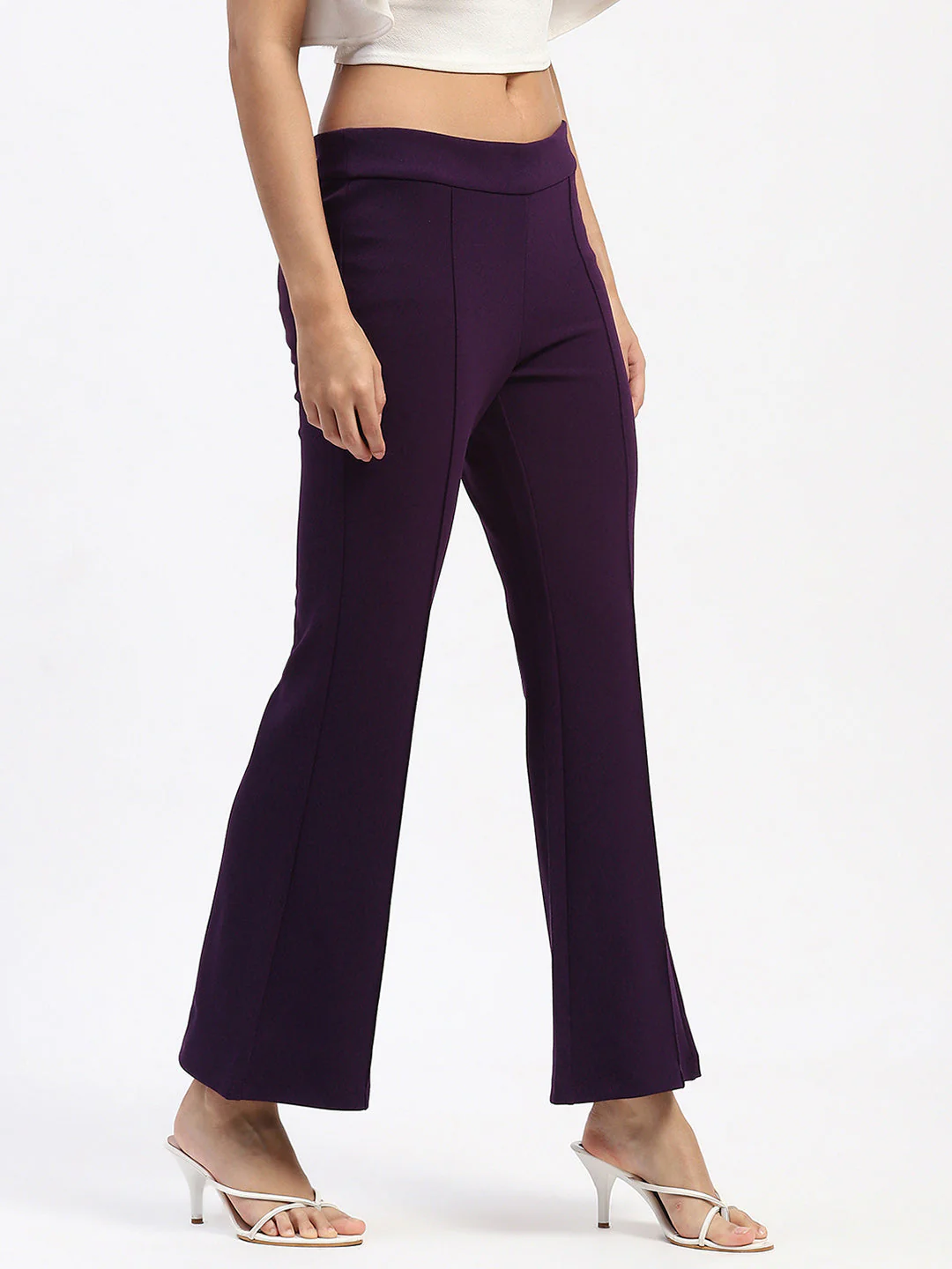 Madame Single Pleated Purple Flared Trousers - Image 3