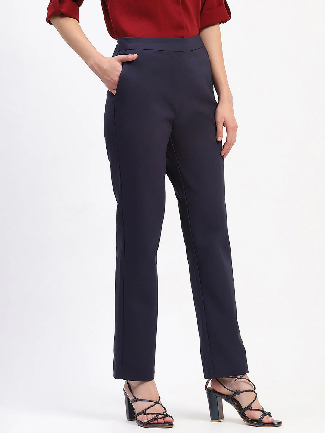 Madame Straight Fit Navy Trousers - Image 3