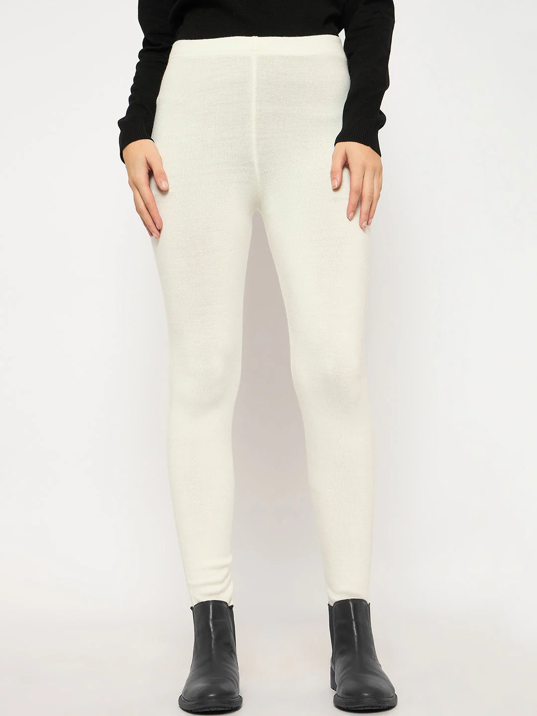 Madame Skinny Fit Solid Off White Tights - Image 3