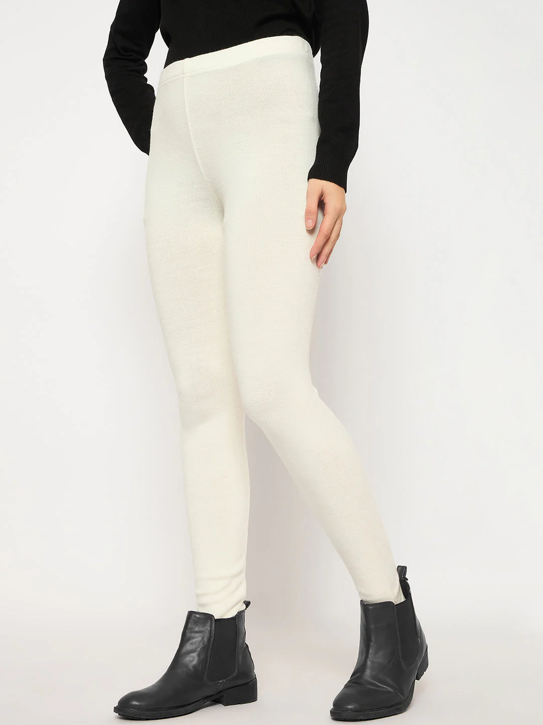 Madame Skinny Fit Solid Off White Tights - Image 5