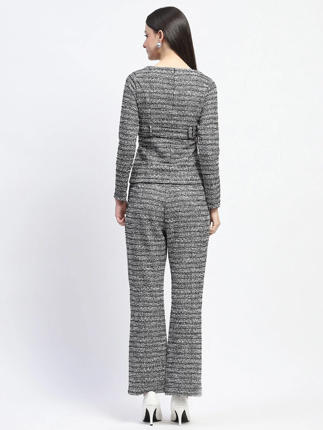 Madame Knitted Buttoned and Belted Top and Bottom Black Co-ord Set - Image 5